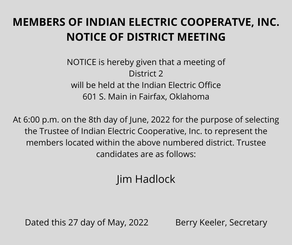 District 2 meeting notice