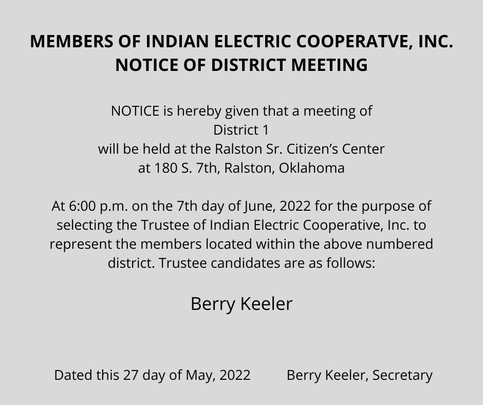 District 1 meeting notice